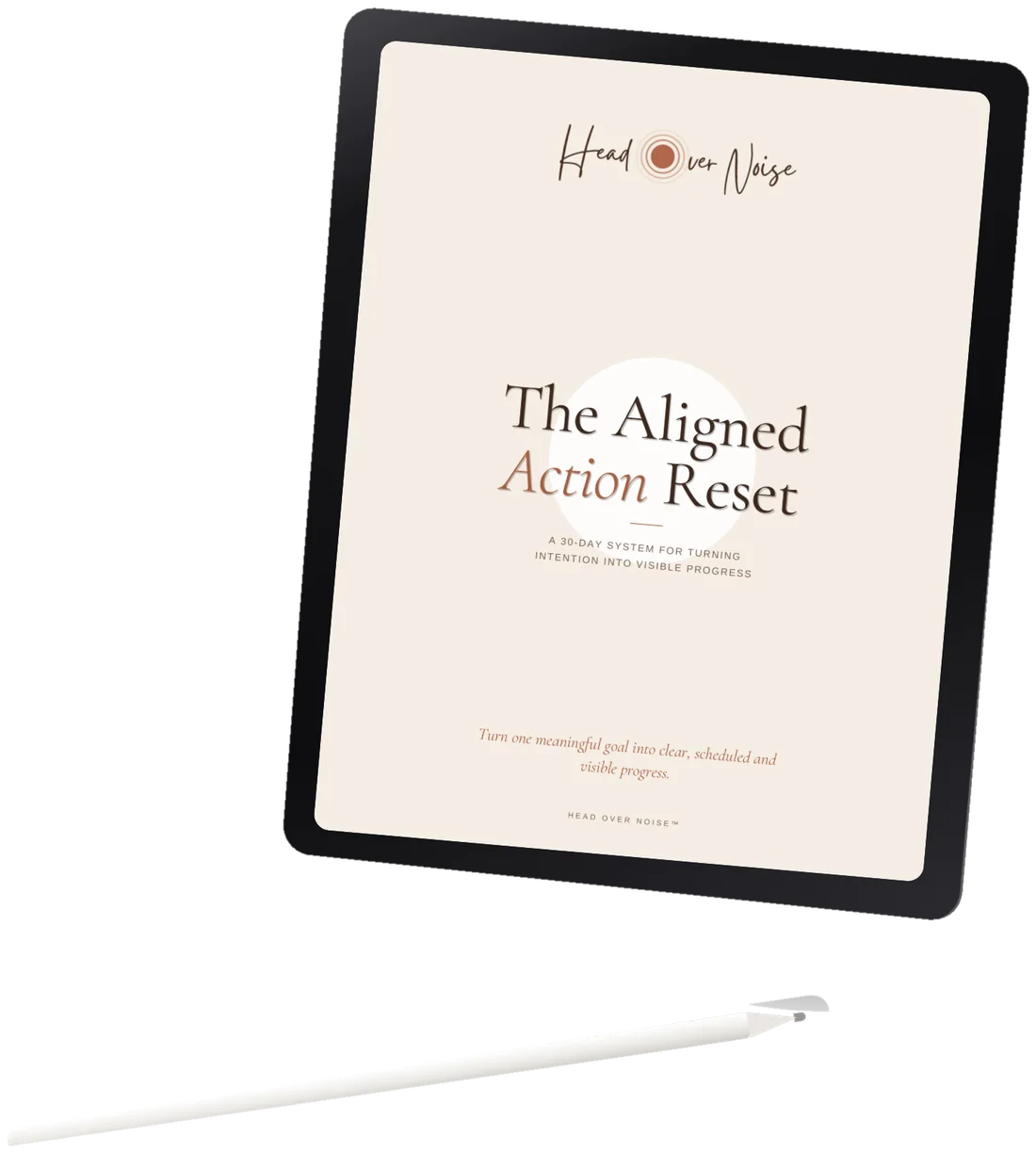 The Aligned Action Reset cover on a tablet, with a stylus
